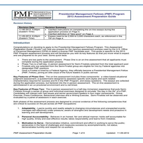 2013 PMF Assessment Preparation Guide 10-18-12