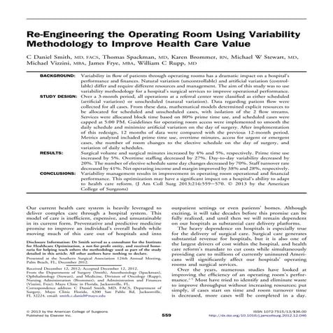 Re-engineering the Operating Room Using Variability Methodology to ...