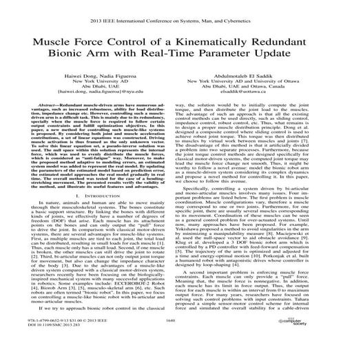 Muscle Force Control of a Kinematically Redundant Bionic Arm with Real-Time P...