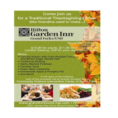 Hilton Garden Inn Grand Forks / UND Thanksgiving Ad | PDF