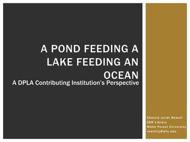 A  Pond Feeding a Lake Feeding an Ocean: A DPLA Contributing Institution's Pe...