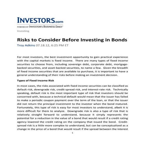 Risks to Consider Before Investing in Bonds