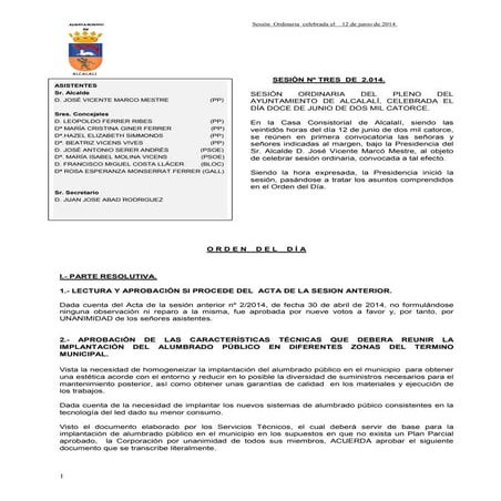 Acta de pleno celebrado el 12 de junio de 2014