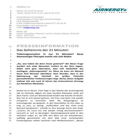 Airnergy Das Geheimnis der 21 Minuten 