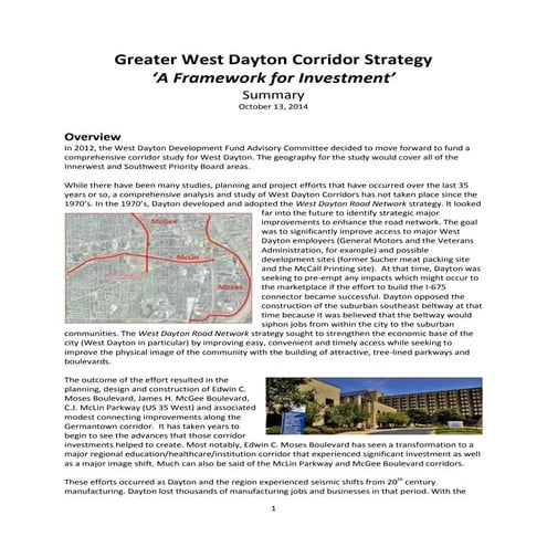 Greater West Dayton Corridor Strategy: A Framework for Investment
