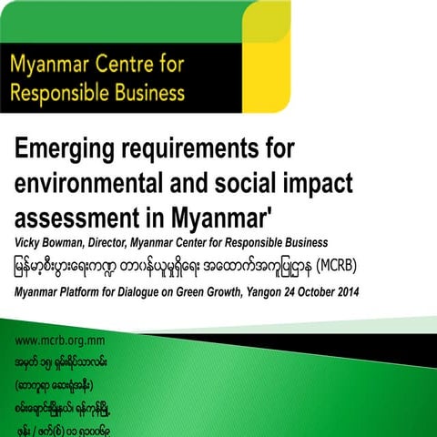Emerging Requirements for Environmental and Social Impact Assessment in Myanmar