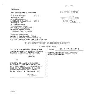 Complaint vs Monsanto, Maui County,...