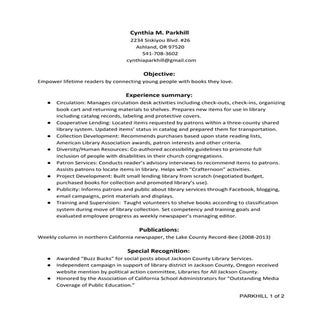 Cynthia M. Parkhill's Library Resum...