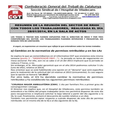 2014.01.28 SSCGTHV INFORMATIVO - REUNIÓN SALA ACTOS TRABAJADORES - RRHH
