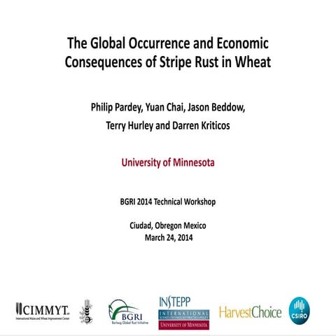 The Global O currence and Economic Consequences of Stripe Rust in Wheat