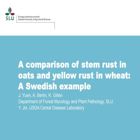 A comparison of stem rust in oats and yellow rust in wheat: A Swedish example
