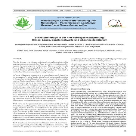 2014 - Nitrogen deposition in appropriate assessment under Article 6 (3) of t...