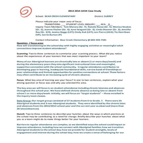 2014 Aboriginal Enhancement Schools Network Project - Bear Creek