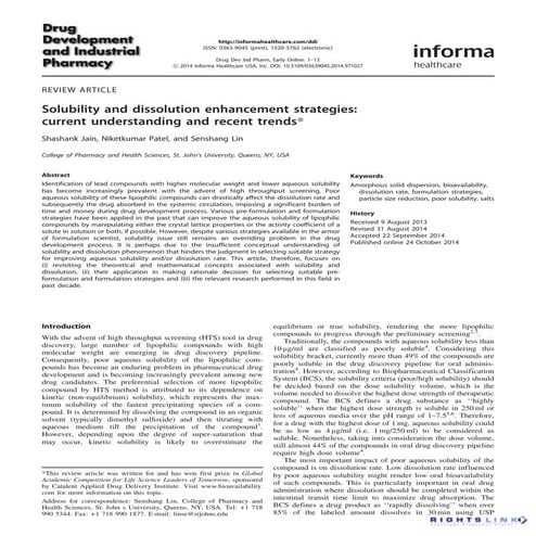 Solubility and dissolution enhancement strategies-Current understanding and r...