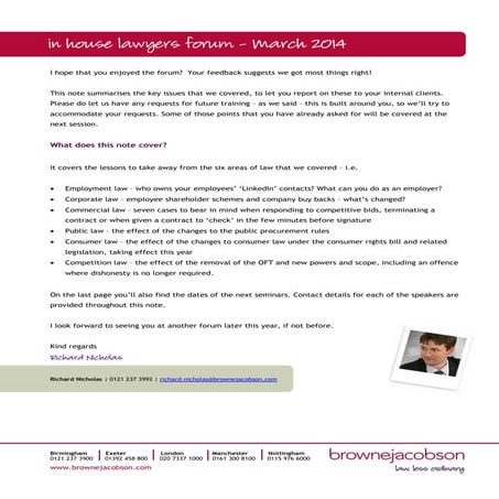 In house lawyers forum 2014 summary, Richard Nicholas