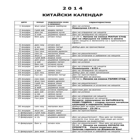 Китайски календар за 2014 година