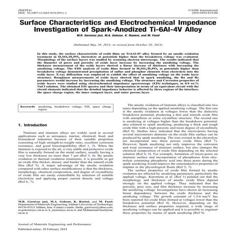 surface characteristics and electrochemical impedance investigation of spark-...