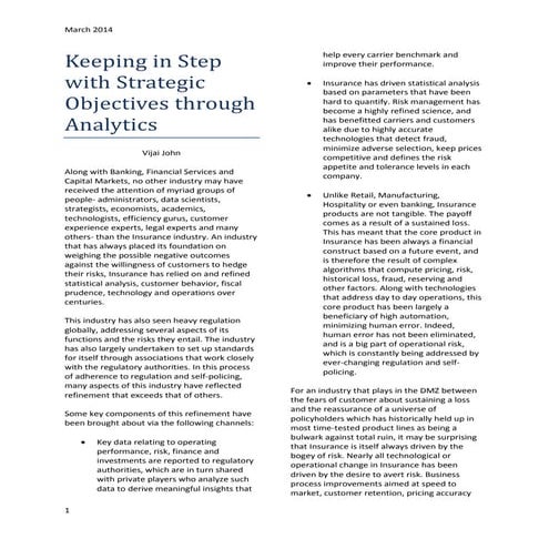 Keeping in Step With Strategic Business Objectives in Insurance through Analy...