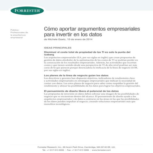 201404 Como aportar argumentos empresariales para Invertir en los Datos