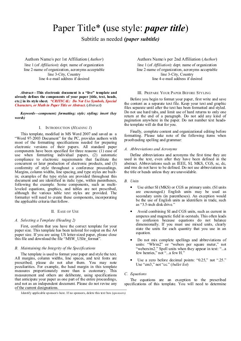 Modelo IEEE para artigo Regarding Ieee Template Word 2007