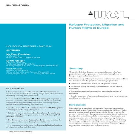 Refugee Protection, Migration and Human Rights in Europe