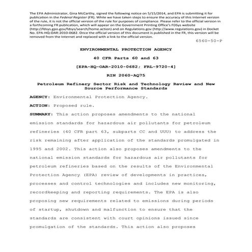 EPA: Petroleum Refinery Sector Risk and Technology Review and New Source Perf...