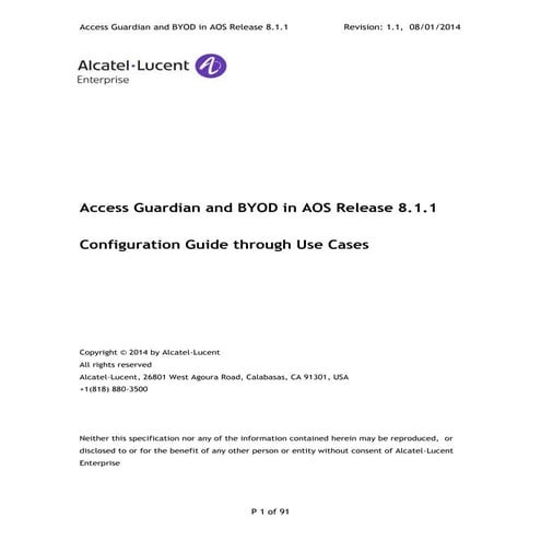 Alcatel-Lucent OmniSwitch 6860/E AOS 8.1.1 Access Guardian and BYOD configura...