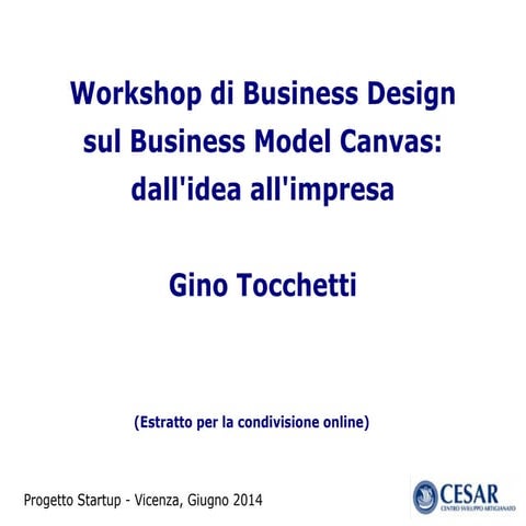 Workshop di Business Design sul Business Model Canvas: dall'idea all'impresa