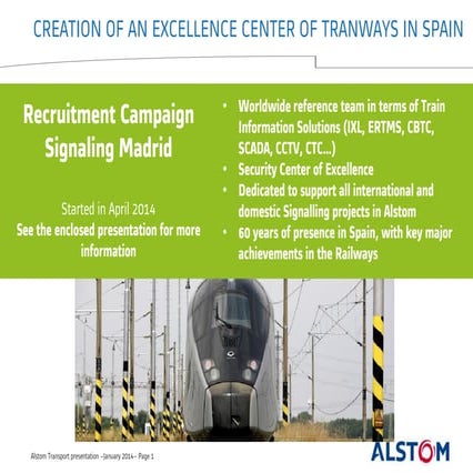 Recruitment campaign Alstom TIS Madrid: 100 positions to be covered in Signaling