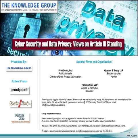 Cyber Security and Data Privacy: Views on Article III Standing LIVE Webcast