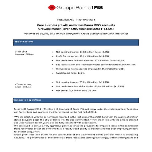 Presentazione risultati semestrale 2014