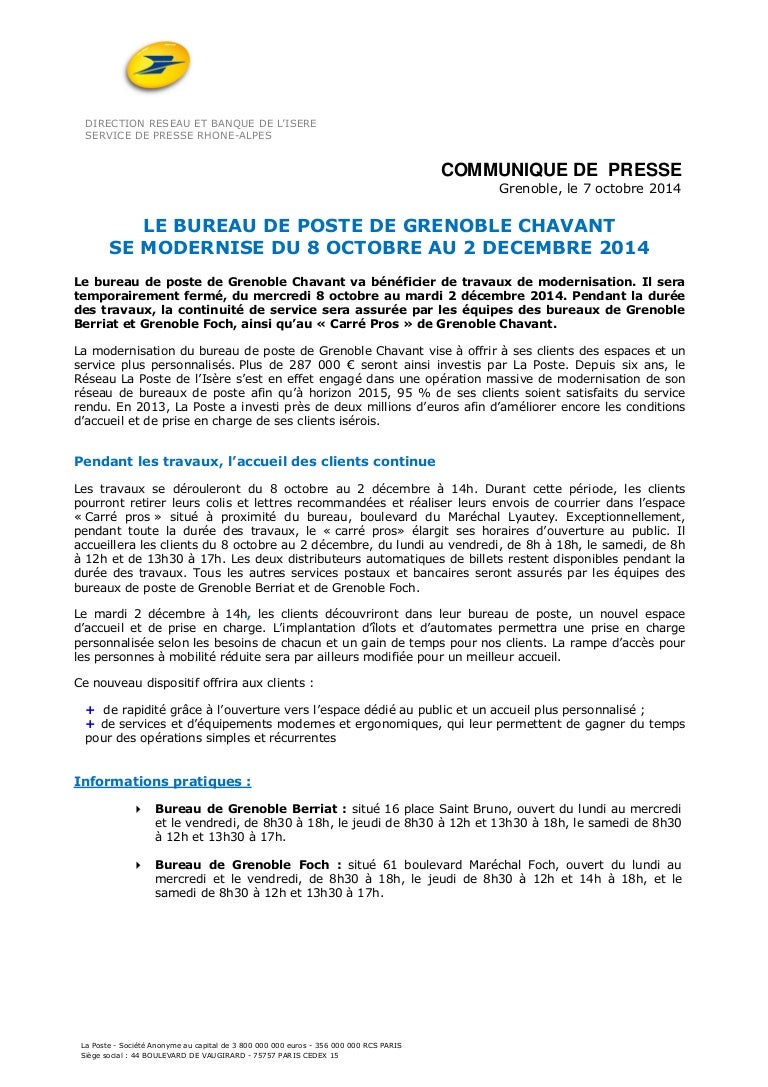 2014 10 07 Cp La Poste Isere Travaux Bp Grenoble Chavant