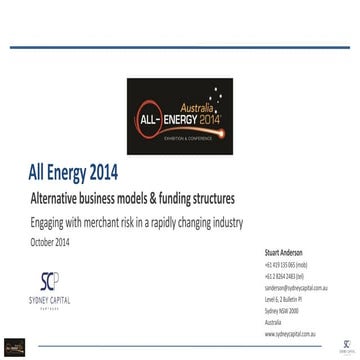 Renewable Energy - Alternative business models & funding structures