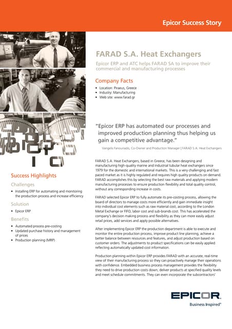 FARAD S.A. Heat Exchangers Success Story with Epicor ERP
