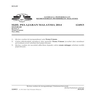 Kertas 3 Sejarah SPM 2014 Soalan Umum