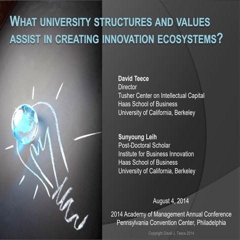 What university structures and values assist in creating innovation ecosystems?