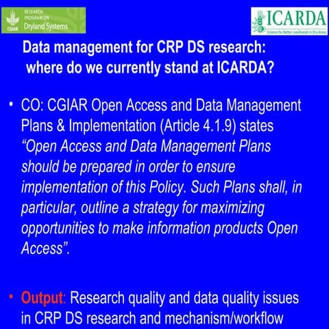 Where do we currently stand at ICARDA?
