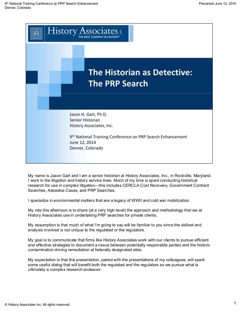 the historian as detective the prp search