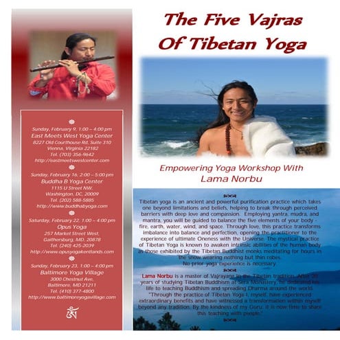 Tibetan Yoga Workshops Schedule, February 2014