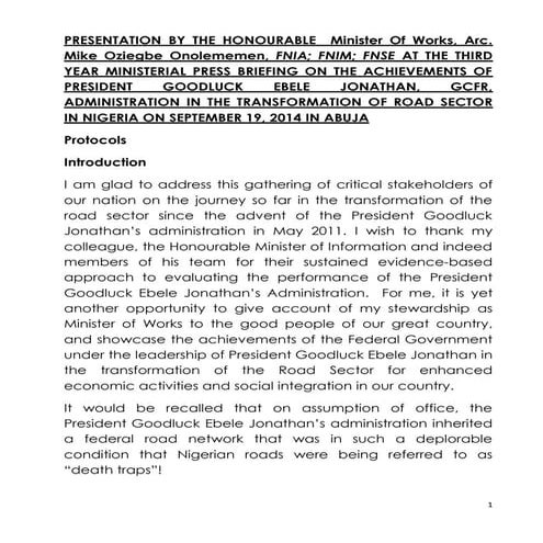 #MP2014: MInisterial Press Briefing by the Minister of Works | PDF