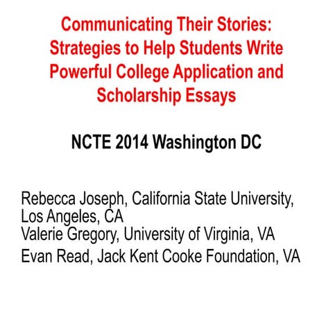 Communicating Their Stories: Strategies to Help Students Write Powerful Colle...