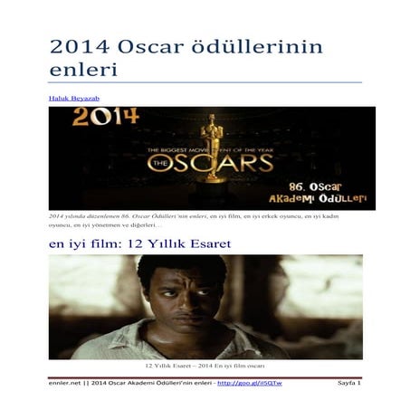 2014 Oscar Odullerinin enleri