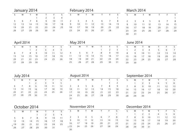 2014 Printable Calendar A4 Size Promotional Products Blank Template
