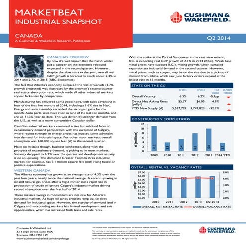 C&W Marketbeat - Canadian Industrial Report- Q2-2014 | PDF