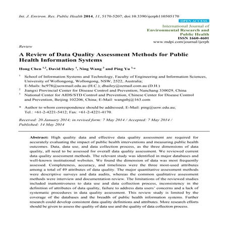 2014 review of data quality assessment methods
