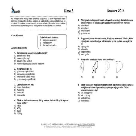 Swietlik 2014 test 3 klasa_wielokrotny wybor | PDF