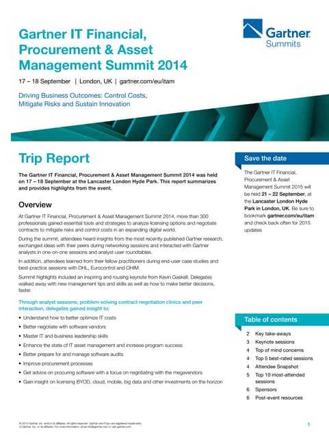 2014 Trip Report - Gartner IT Financial, Procurement & Asset Management Summit