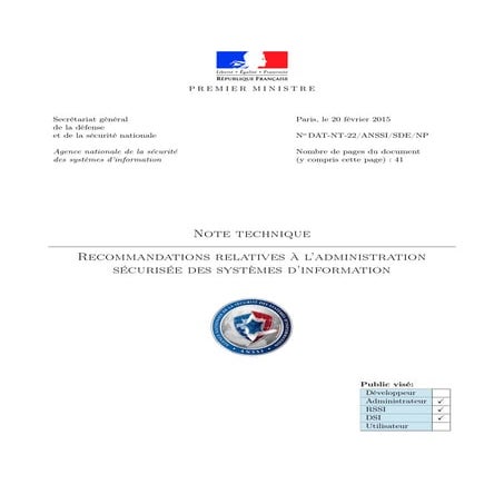 Note technique ANSSI 2015 - Recommandations relatives à l ...