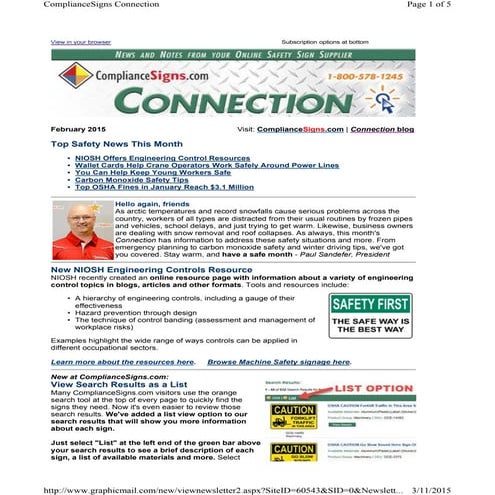 February 2015 ComplianceSigns Connection Workplace Safety Newsletter