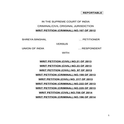 SC Judgement Striking Down Section 66-A | PDF